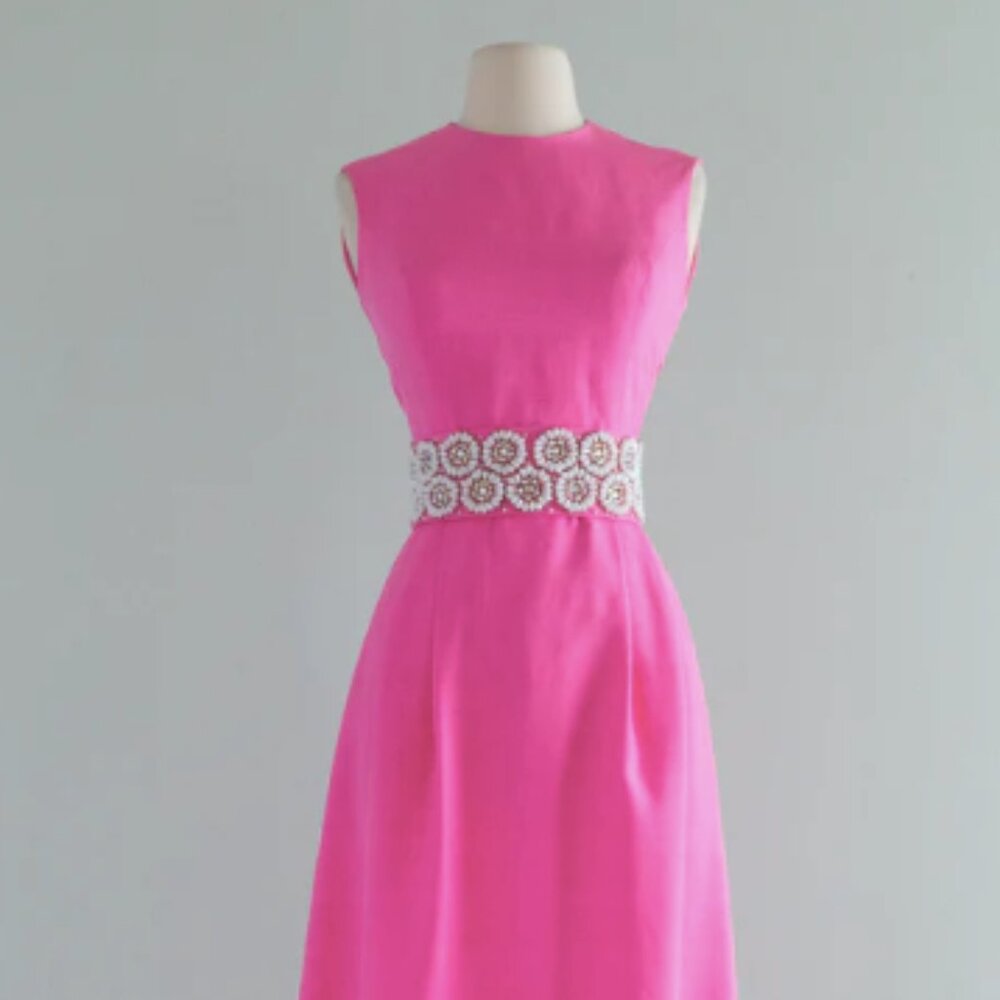 Fabulous Vintage 1960's Shocking Pink Silk Gown By Dynasty